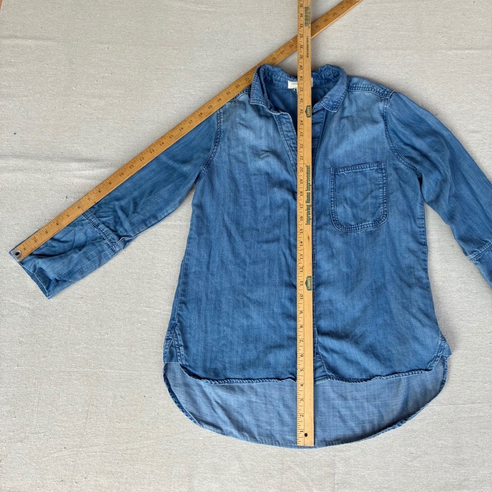 Cloth & Stone Tencel Chambray Button Down Shirt Womens Small Blue High Low Hem - Picture 6 of 11